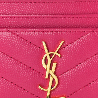 Saint Laurent Grain De Poudre Matelasse Chevron Monogram Credit Card Case Fresh Fuxia 8 of 8