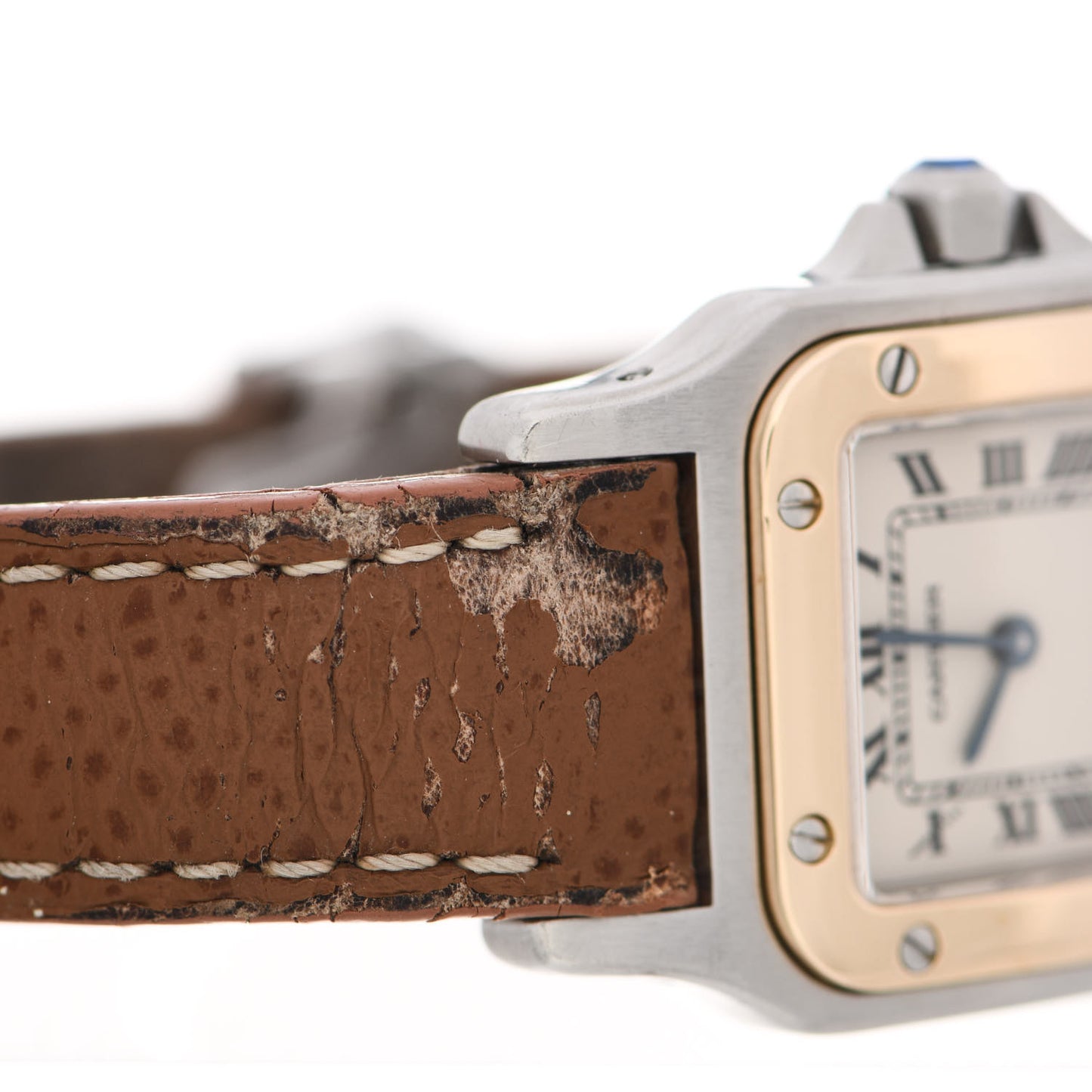 Stainless Steel 18K Yellow Gold Calfskin 24mm Santos de Cartier Galbee Quartz Watch