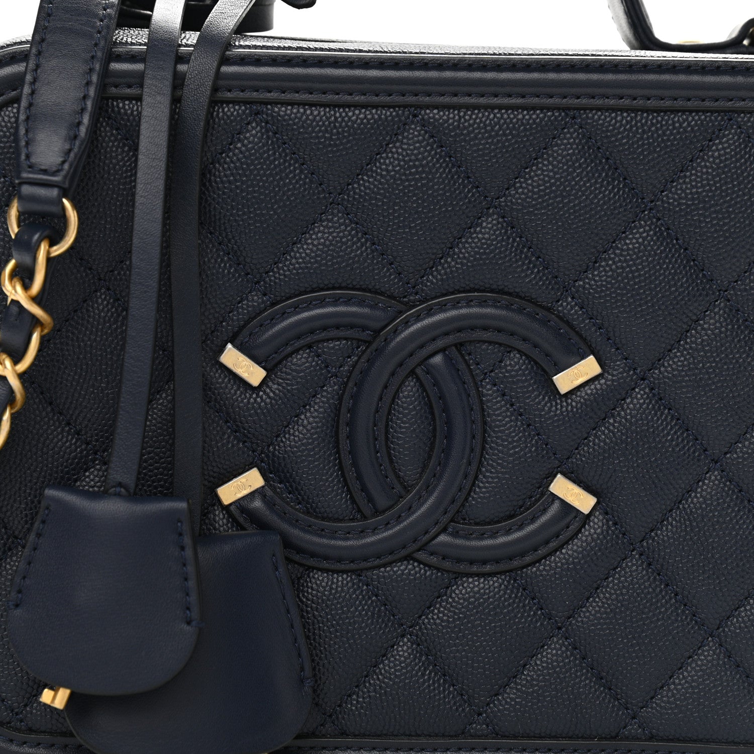 Chanel Caviar Quilted Medium CC Filigree Vanity Case Navy 8 of 11