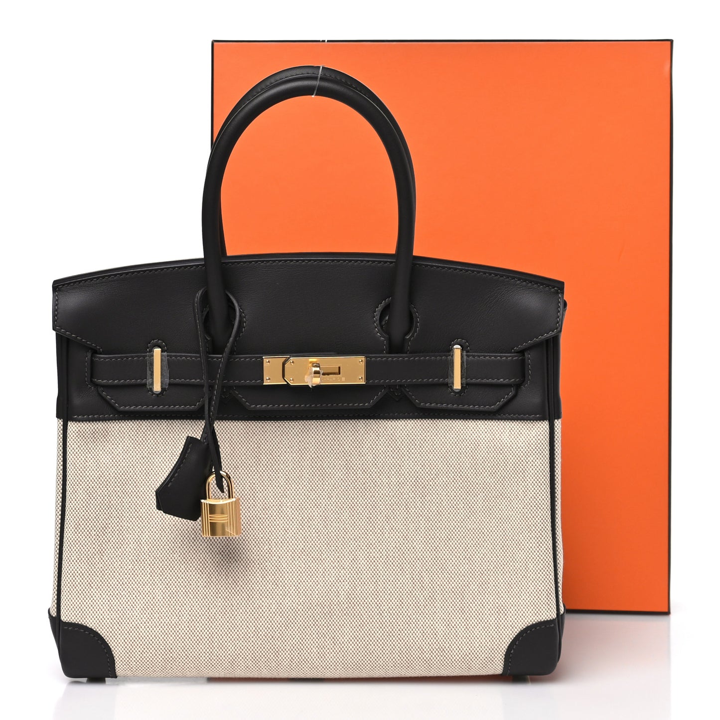 Toile H Swift Birkin 30  Ecru Bai Brun