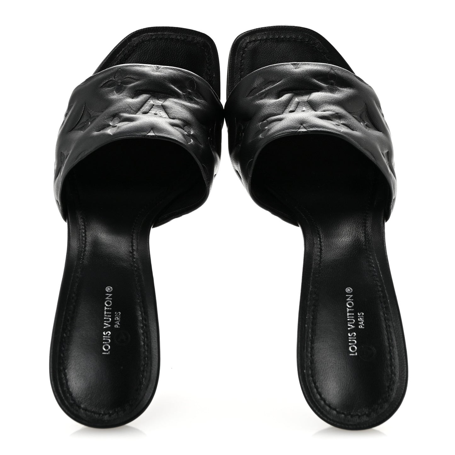 Lambskin Embossed Monogram Revival High Heel Mules 39 Black