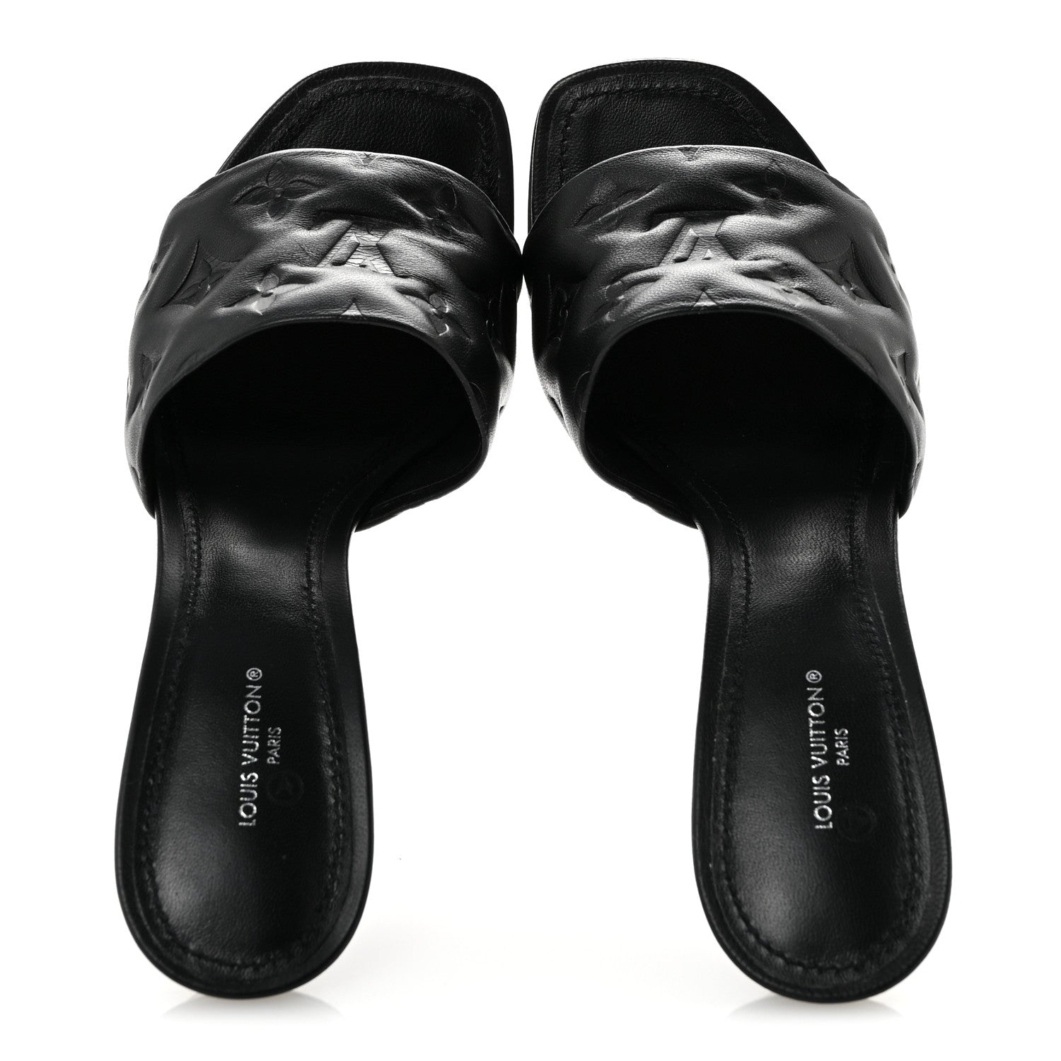 Louis Vuitton Lambskin Embossed Monogram Revival High Heel Mules 39 Black 2 of 9