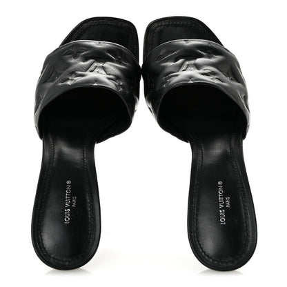 Louis Vuitton Lambskin Embossed Monogram Revival High Heel Mules 39 Black 2 of 9