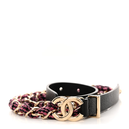 Chanel Calfskin Tweed CC Chain Belt 75 30 Black Pink 1 of 9