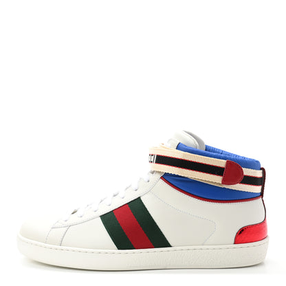 Gucci Calfskin Ayers Web Mens New Ace Stripe High Top Sneakers 8 White 1 of 8