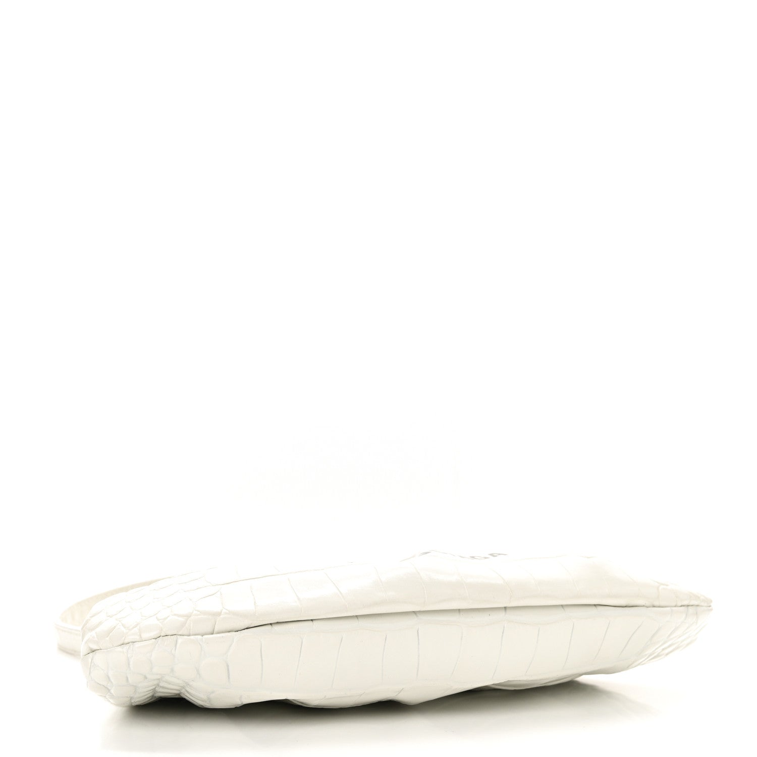 Balenciaga Shiny Supple Calfskin Logo Crocodile Embossed Cloud Clutch XS White 4 of 11