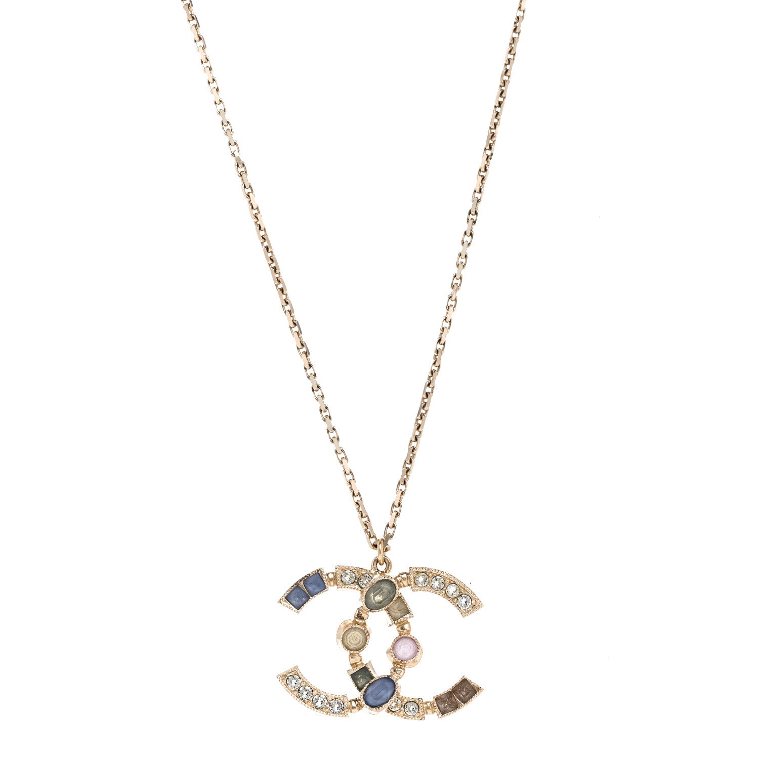 Chanel Resin Crystal Pearl CC Necklace Multicolor 1 of 6