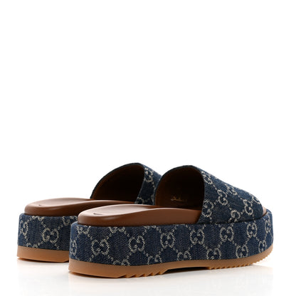 Gucci New Denim GG Monogram Angelina Platform 55mm Slide Sandals 37 Blue Tea 4 of 9