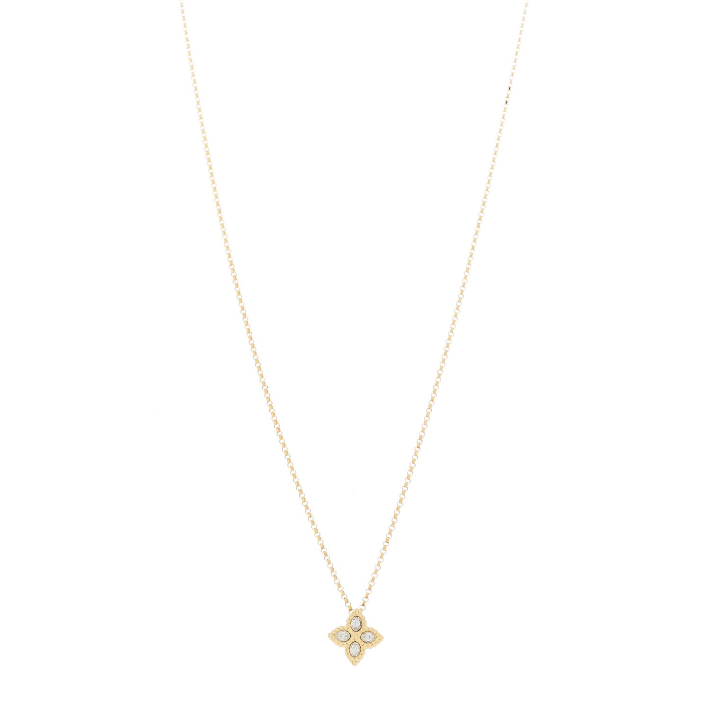 18K Yellow White Gold Diamond Small Princess Flower Pendant Necklace