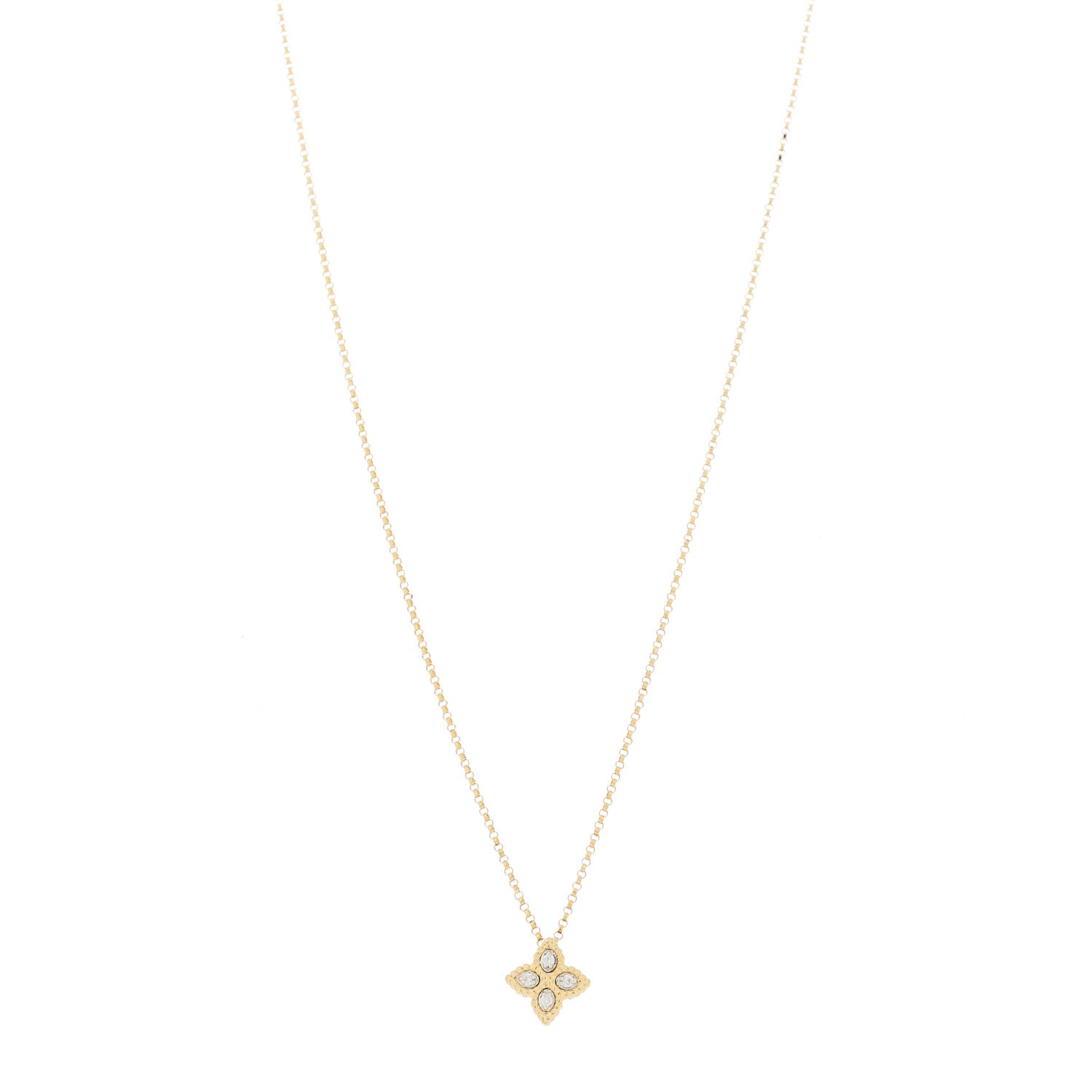 Roberto Coin 18K Yellow White Gold Diamond Small Princess Flower Pendant Necklace 1 of 5