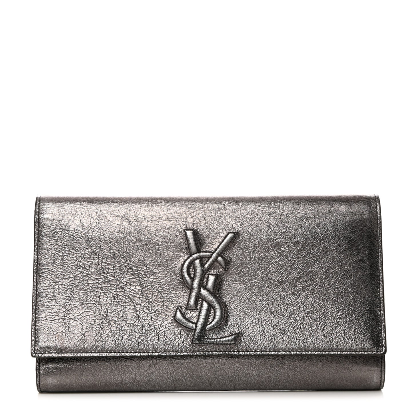 Metallic Calfskin Large Belle De Jour Clutch Dark Silver