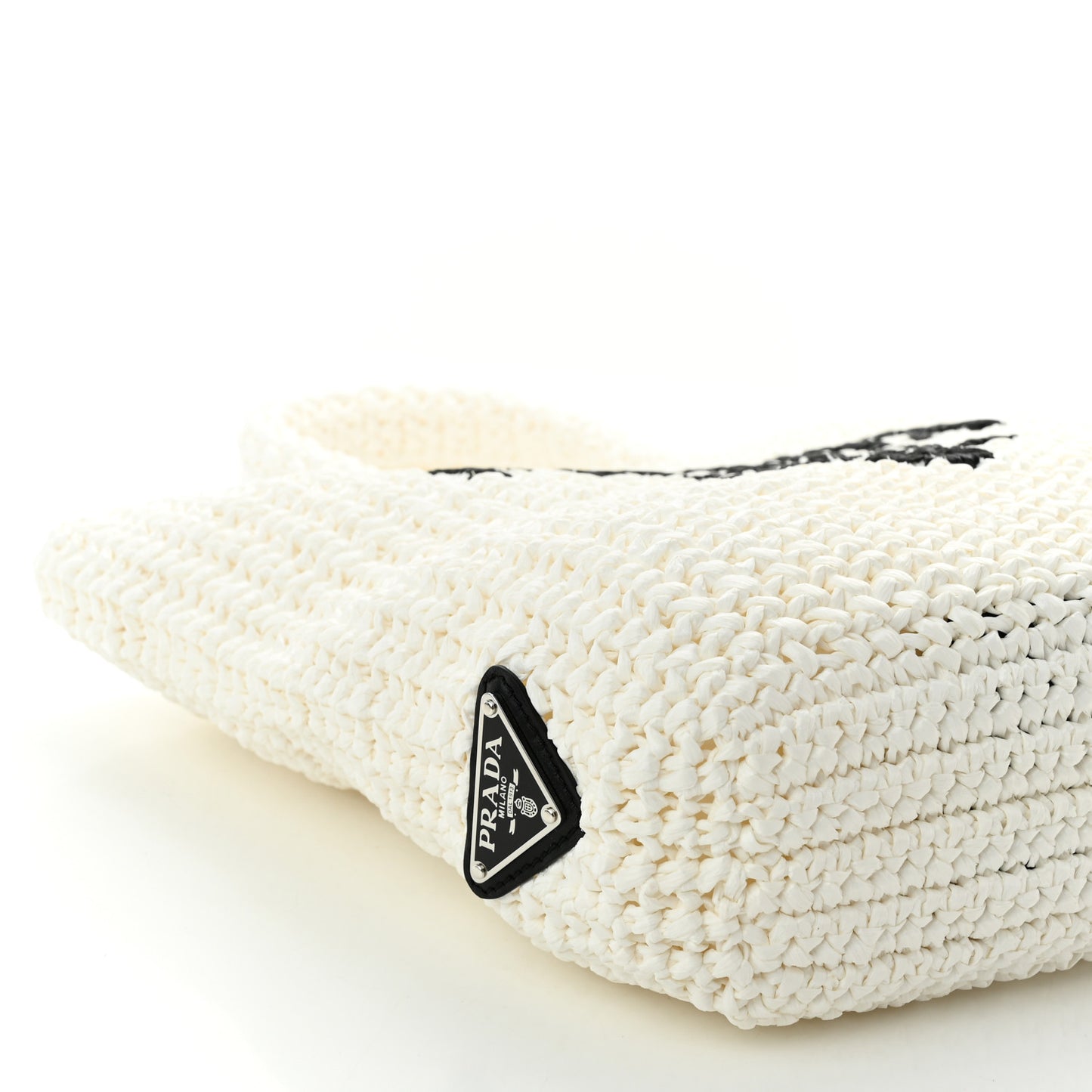 Yarn Raffia Effect Crochet Small Logo Tote Bianco