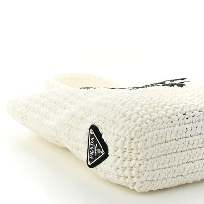 Prada Yarn Raffia Effect Crochet Small Logo Tote Bianco 9 of 10