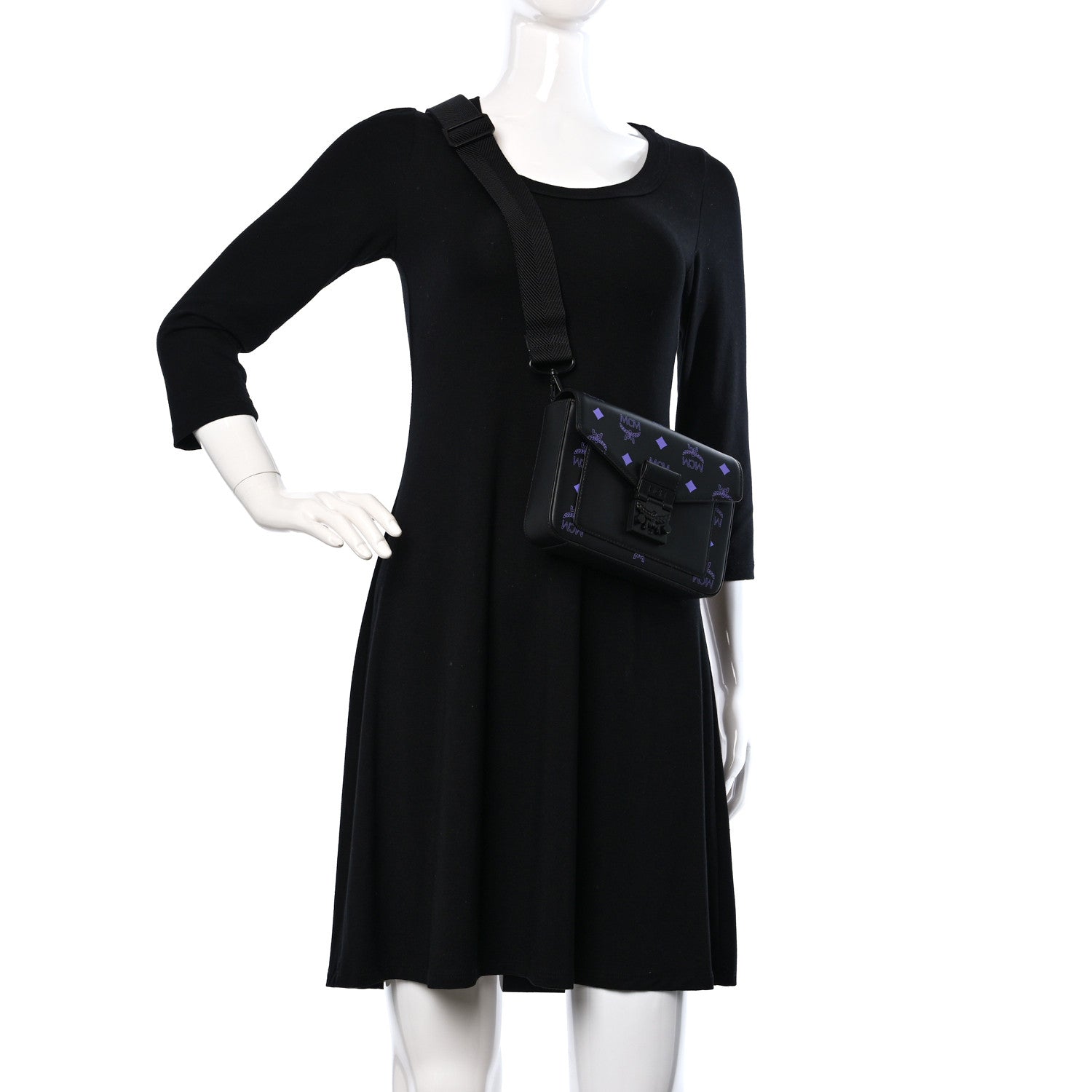 MCM Calfskin Color Splash Logo Crossbody Small Black Purple 2 of 11