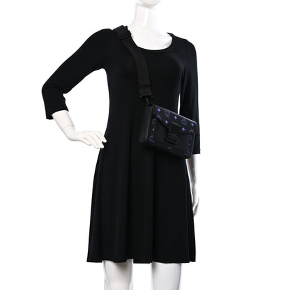 MCM Calfskin Color Splash Logo Crossbody Small Black Purple 2 of 11