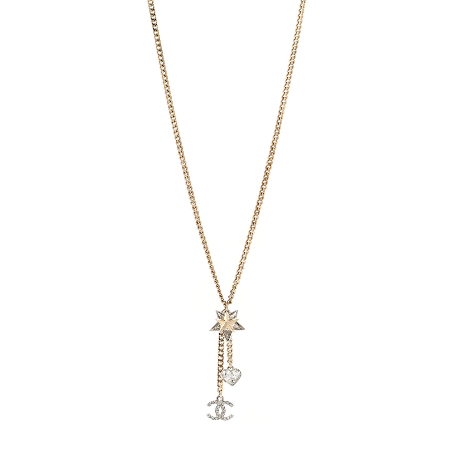 Crystal Star Heart CC Pendant Necklace Gold