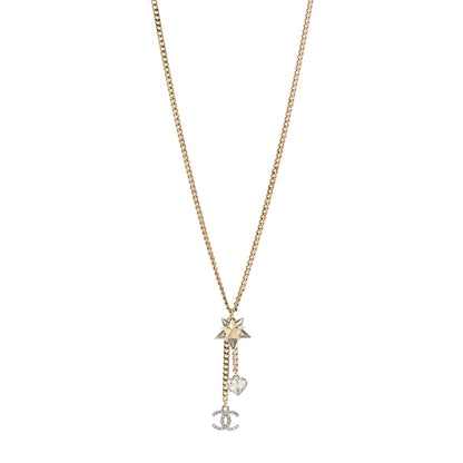 Chanel Crystal Star Heart CC Pendant Necklace Gold 1 of 5