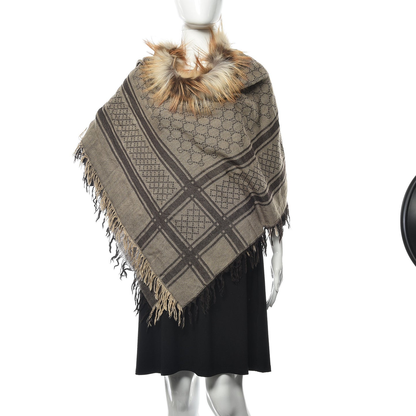 Wool Silk Fox Fur Monogram Shawl Scarf