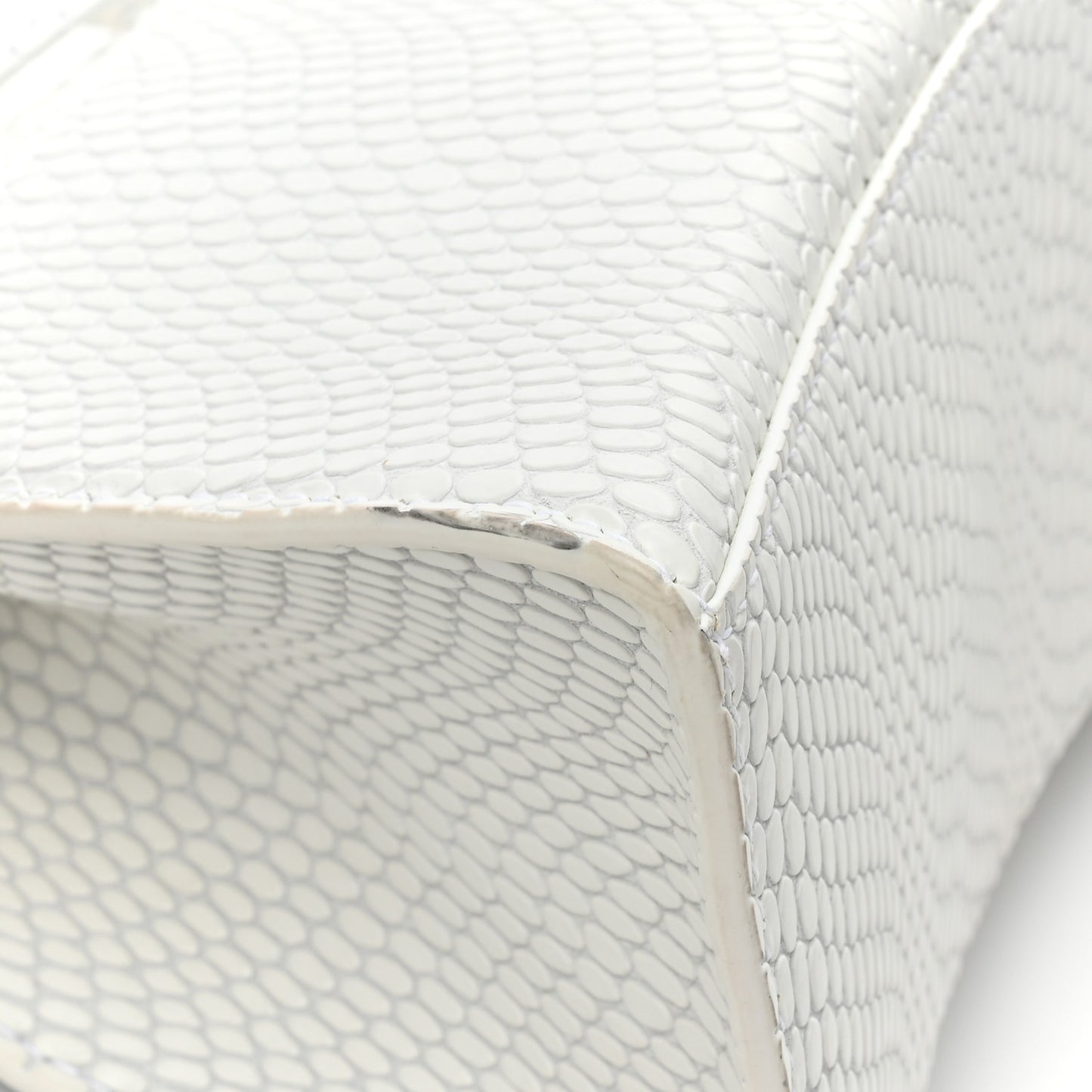 Matte Calfskin Snake Embossed Tonal B Small Hourglass Top Handle Bag Optic White
