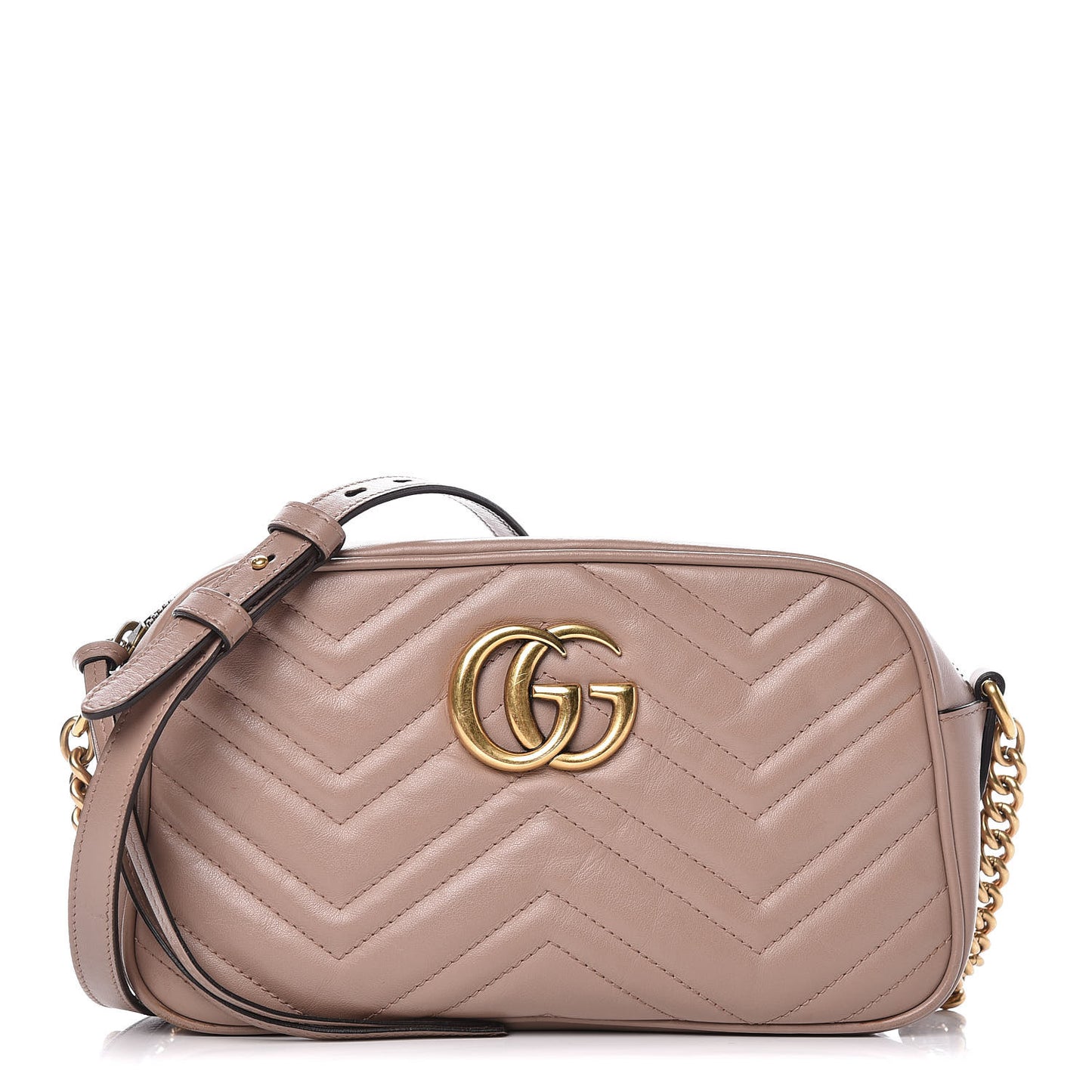 Calfskin Matelasse Small GG Marmont Chain Shoulder Bag Taupe