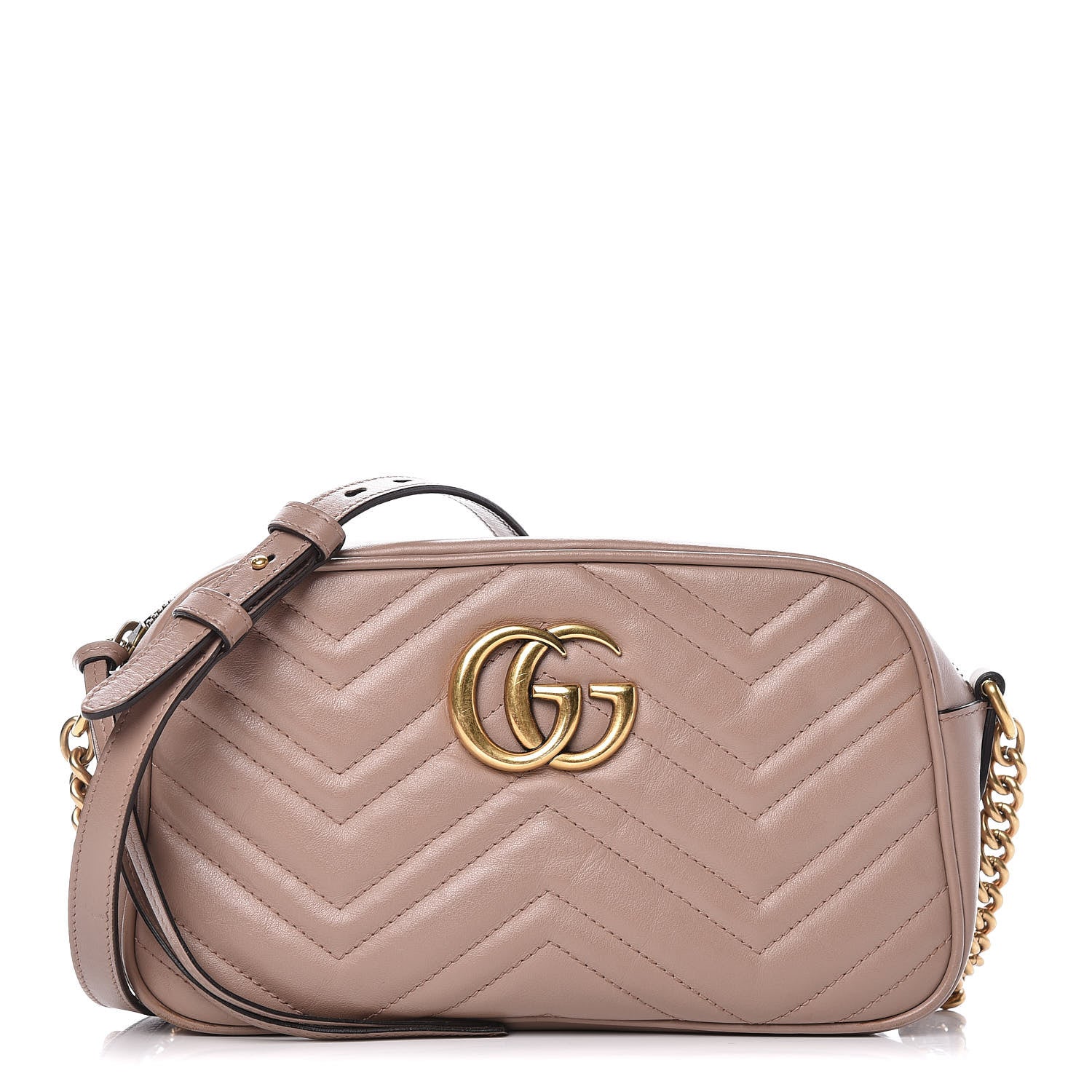 Gucci Calfskin Matelasse Small GG Marmont Chain Shoulder Bag Taupe 1 of 12