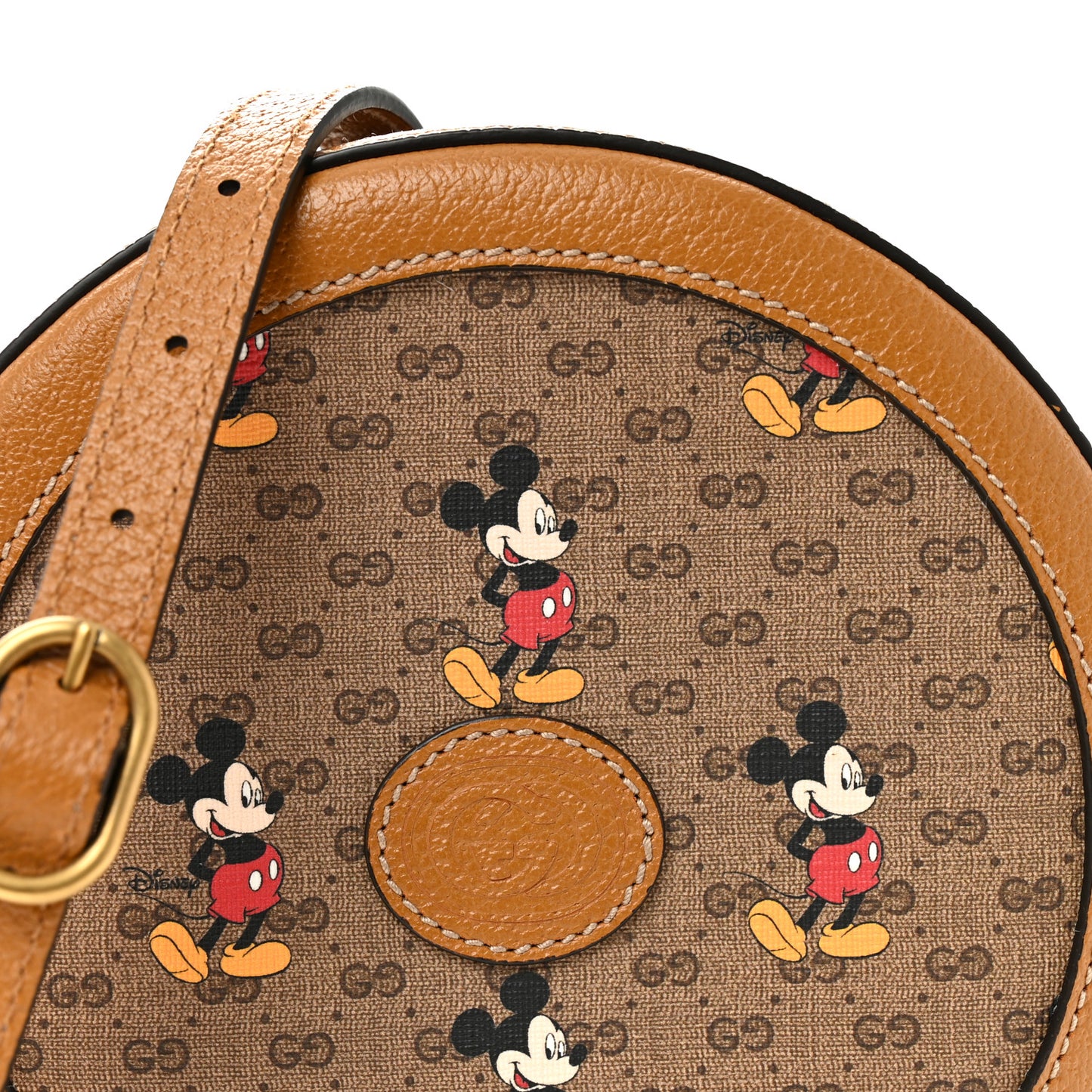 X DISNEY Mini Vintage GG Supreme Monogram Mickey Mouse Round Shoulder Bag Beige Vintage Sun Oil