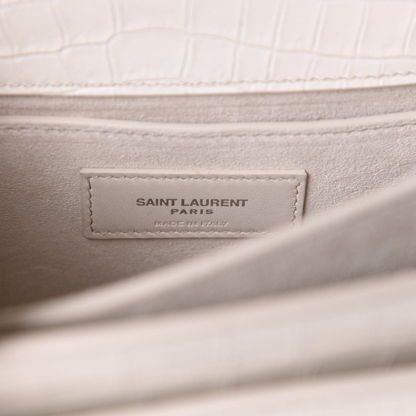 Calfskin Crocodile Embossed Medium Monogram Gris Perle