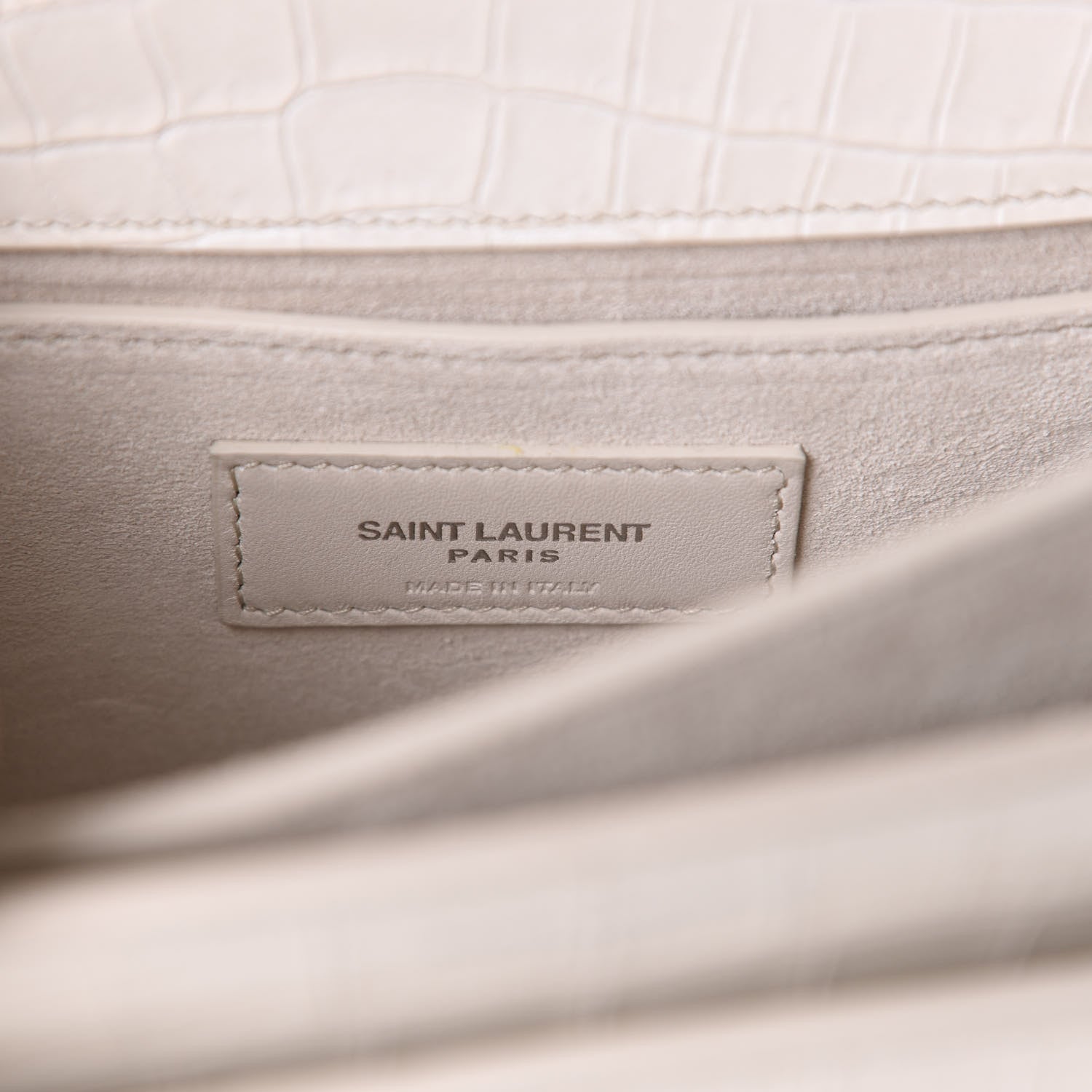 Saint Laurent Calfskin Crocodile Embossed Medium Monogram Gris Perle 9 of 10