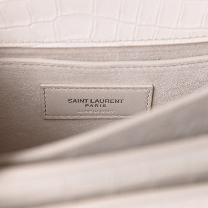 Saint Laurent Calfskin Crocodile Embossed Medium Monogram Gris Perle 9 of 10