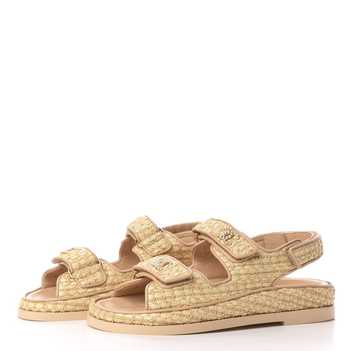 Braided Fabric Velcro Dad Sandals 36.5 Beige