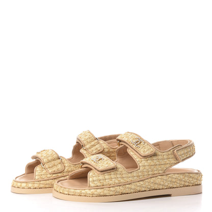 Chanel Braided Fabric Velcro Dad Sandals 36.5 Beige 2 of 9