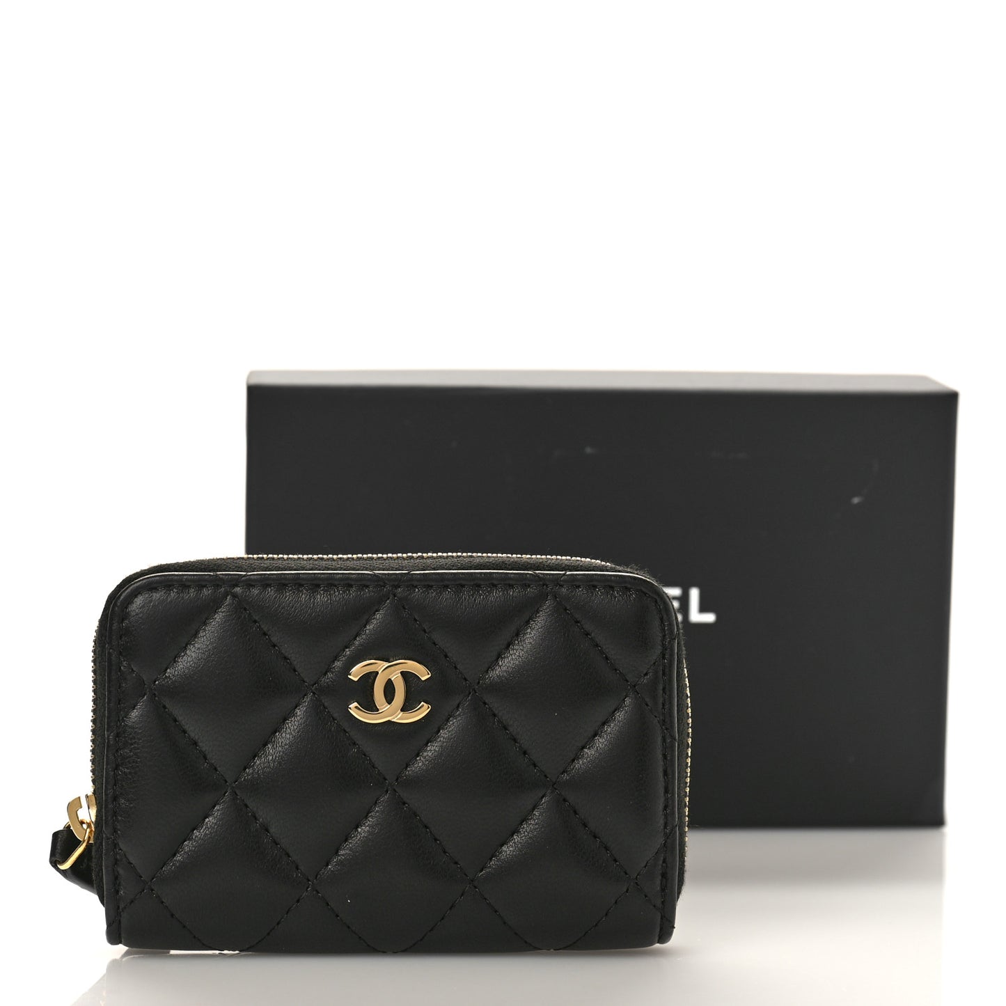 Lambskin Quilted Zip Coin Purse Black