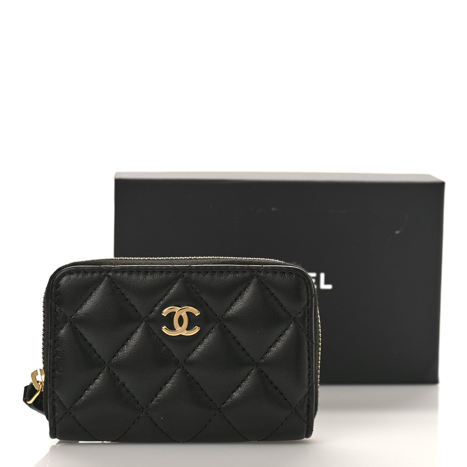 Chanel Lambskin Quilted Zip Coin Purse Black 9 of 9
