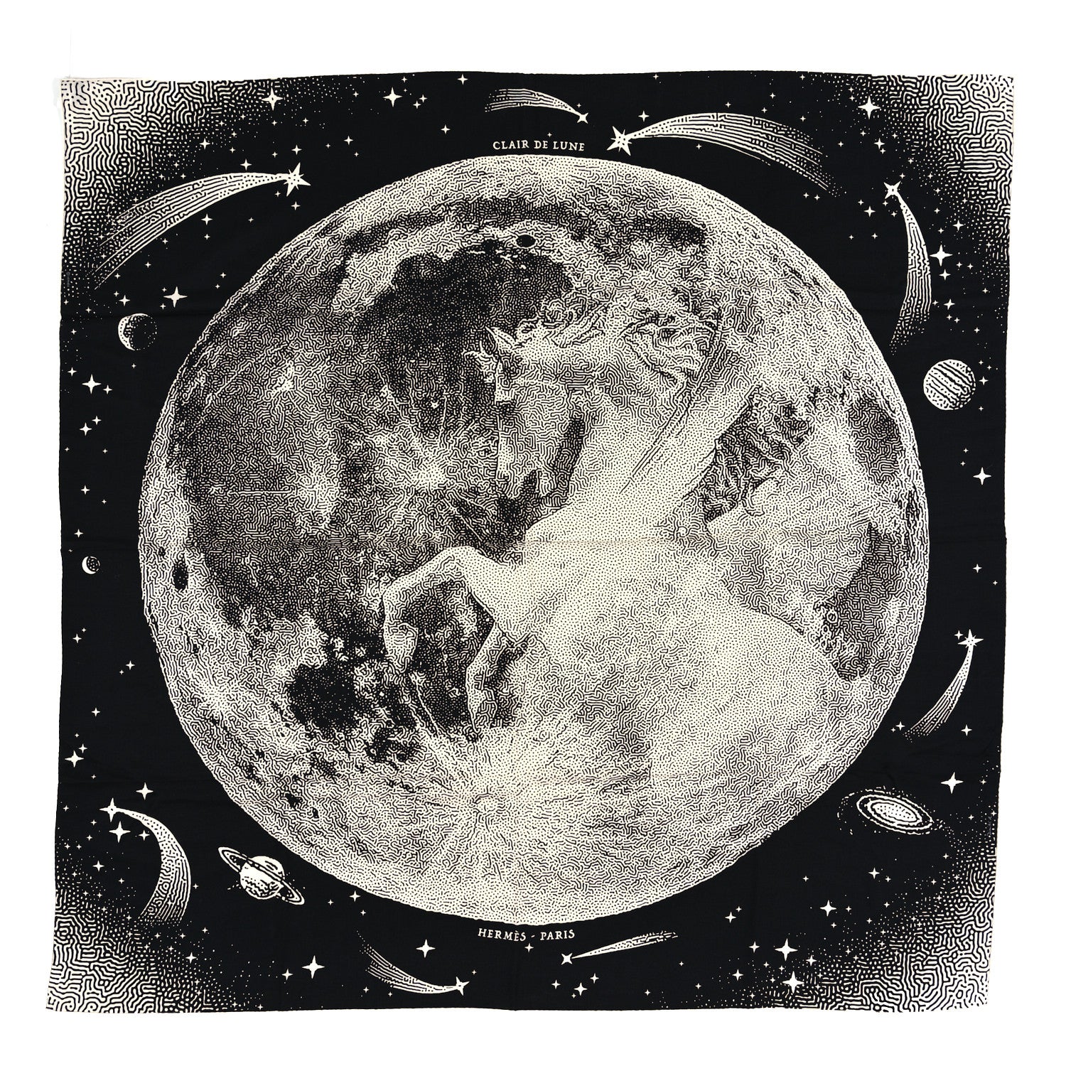 Hermes Silk Cashmere Clair De Lune Shawl 140 Black White 1 of 3