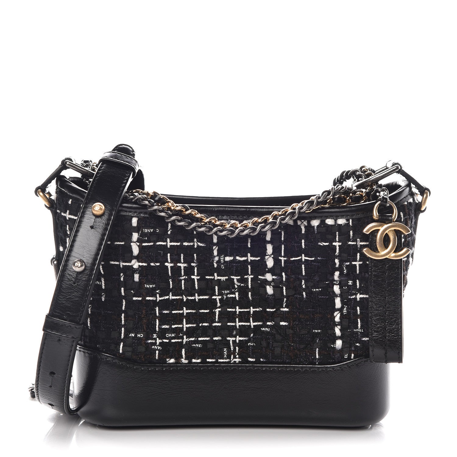 Chanel Tweed Calfskin Small Gabrielle Hobo Black 1 of 15
