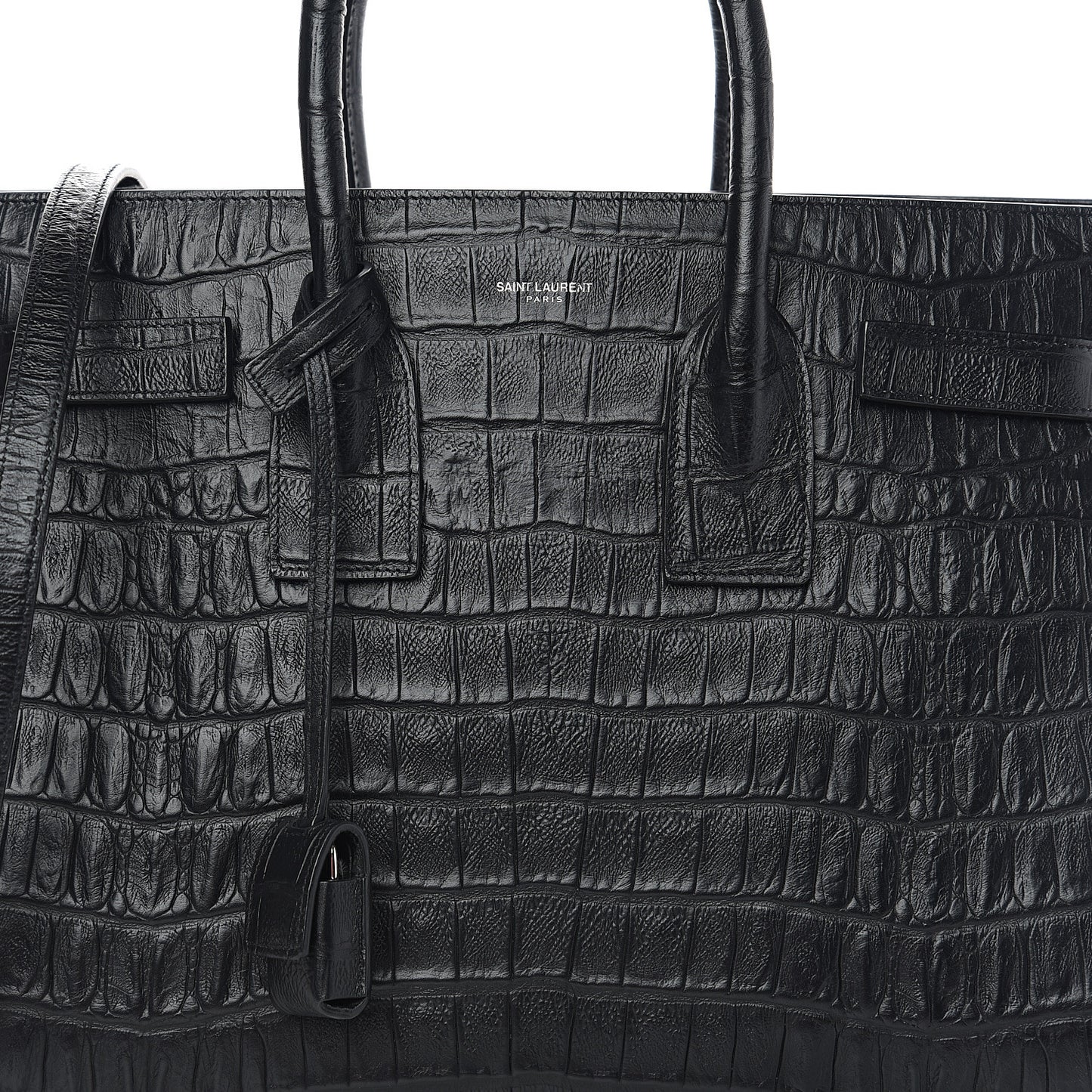 Calfskin Crocodile Embossed Small Sac de Jour Black