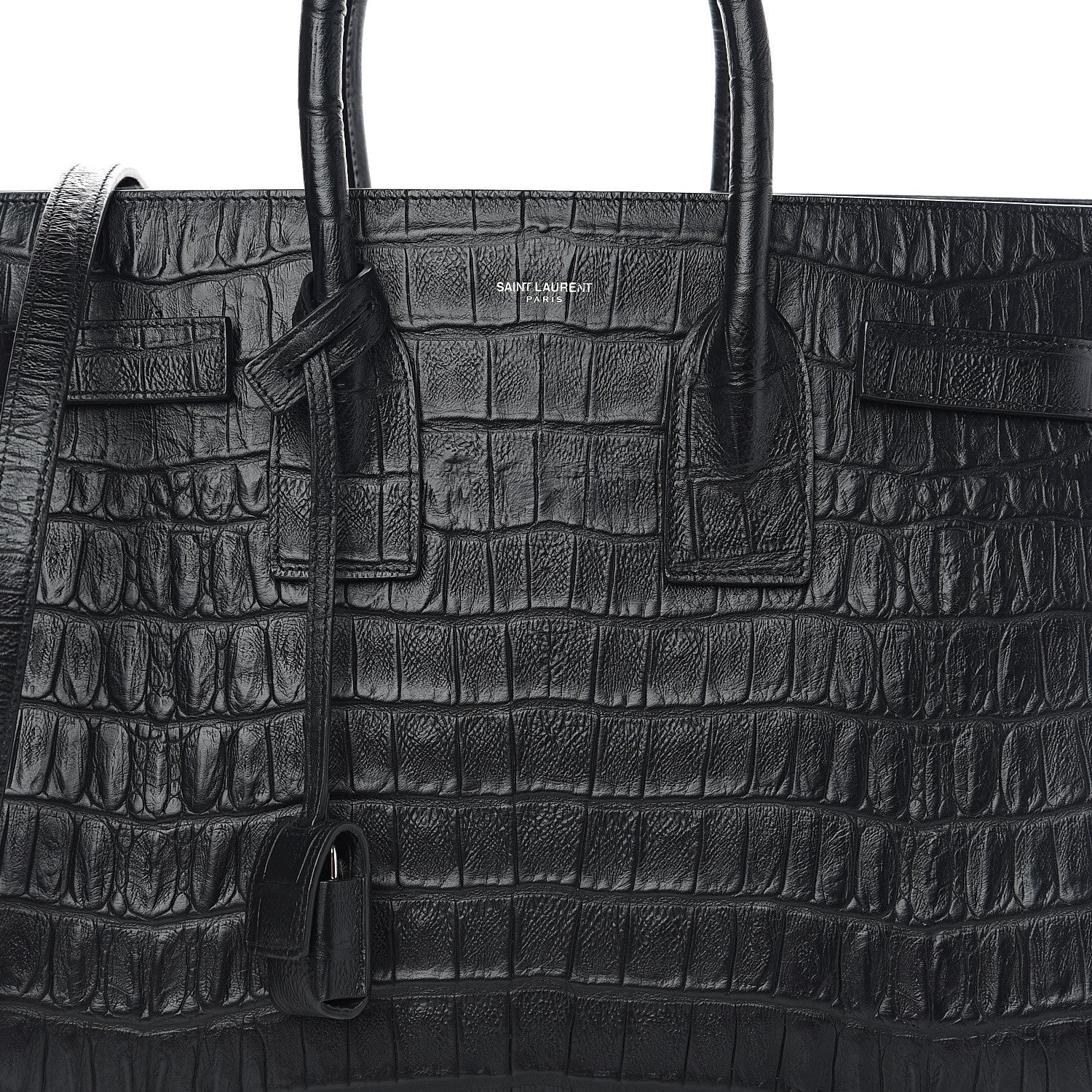 Saint Laurent Calfskin Crocodile Embossed Small Sac de Jour Black 6 of 9