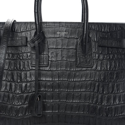 Saint Laurent Calfskin Crocodile Embossed Small Sac de Jour Black 6 of 9