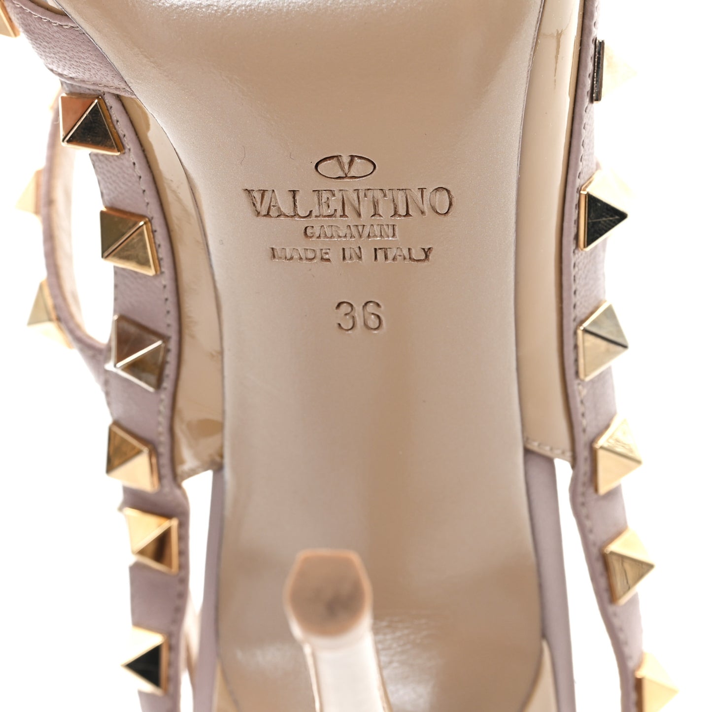 Patent Nappa Rockstud Ankle Strap 100mm Pumps 36 Camel Rose Poudre
