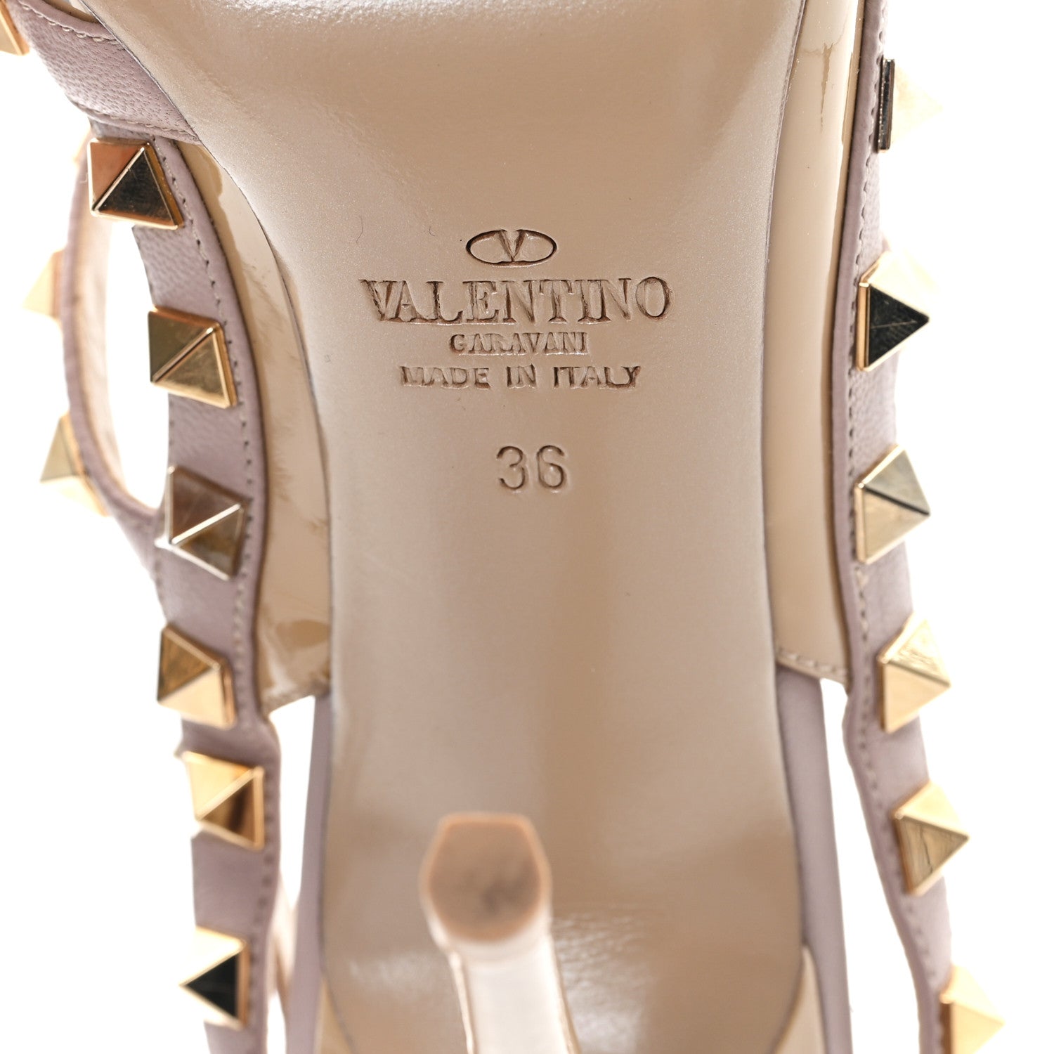 Valentino Garavani Patent Nappa Rockstud Ankle Strap 100mm Pumps 36 Camel Rose Poudre 7 of 9