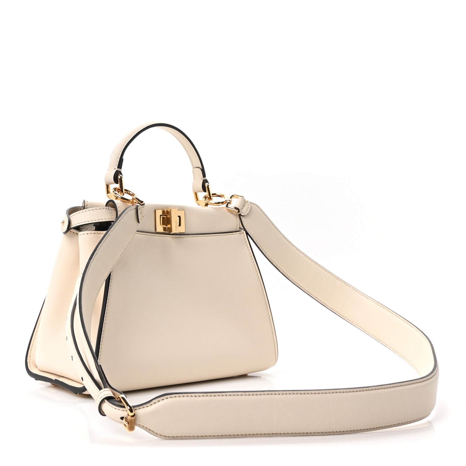Fendi Vitello Seta Suede FF Mini Peekaboo Iconic Satchel Uovo
