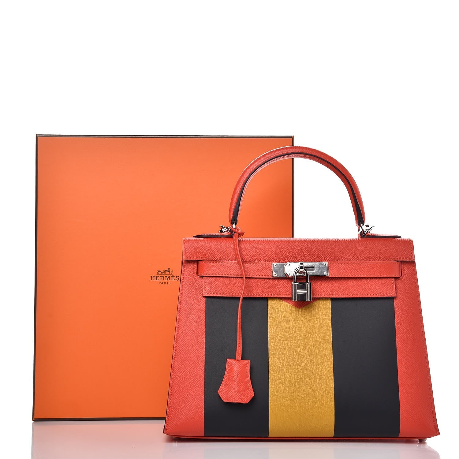 Hermes Epsom Sombrero Chevre Mysore Lettre M Kelly Sellier 28 Capucine Bleu Obscure Ambre 38 of 38
