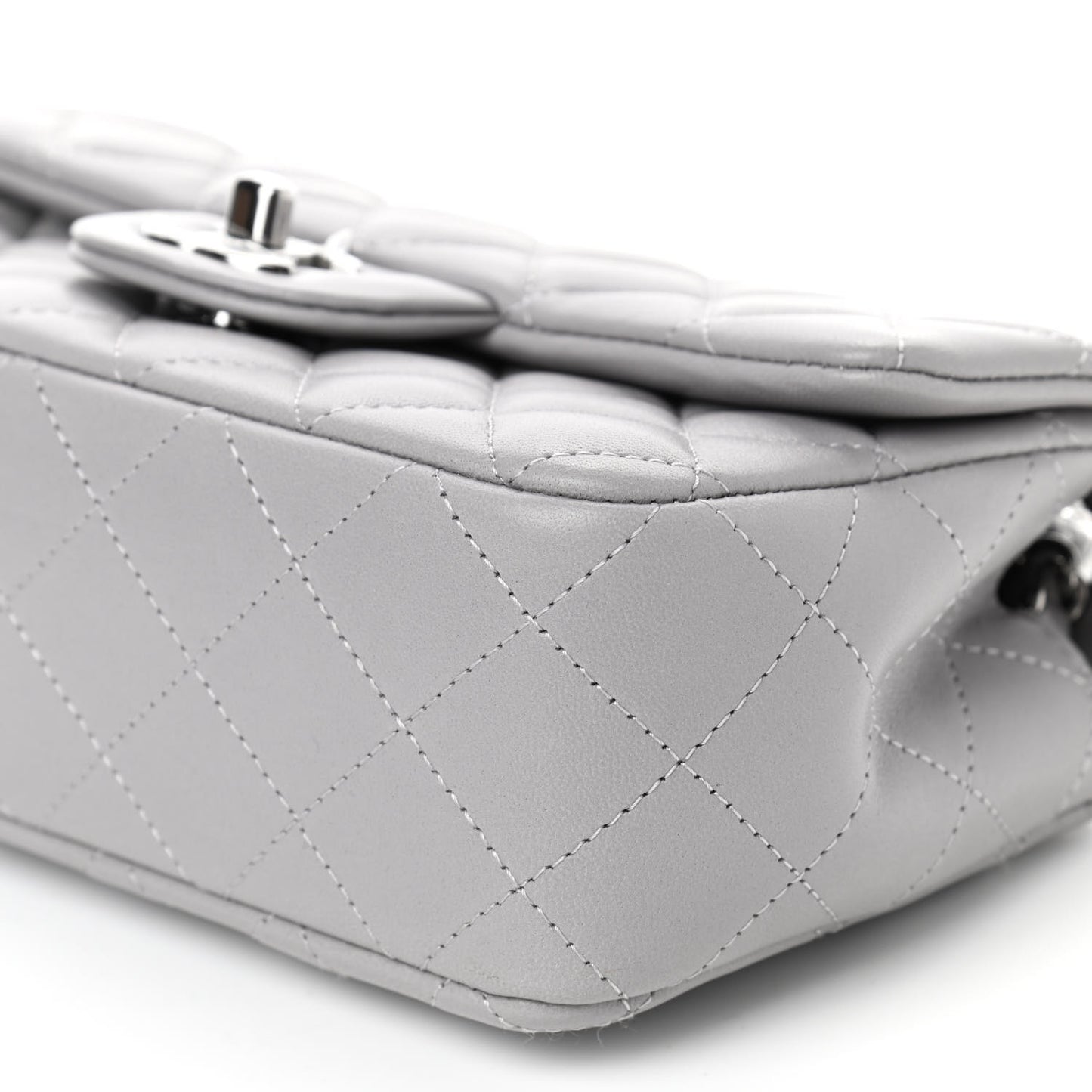 Lambskin Quilted Mini Rectangular Flap Grey