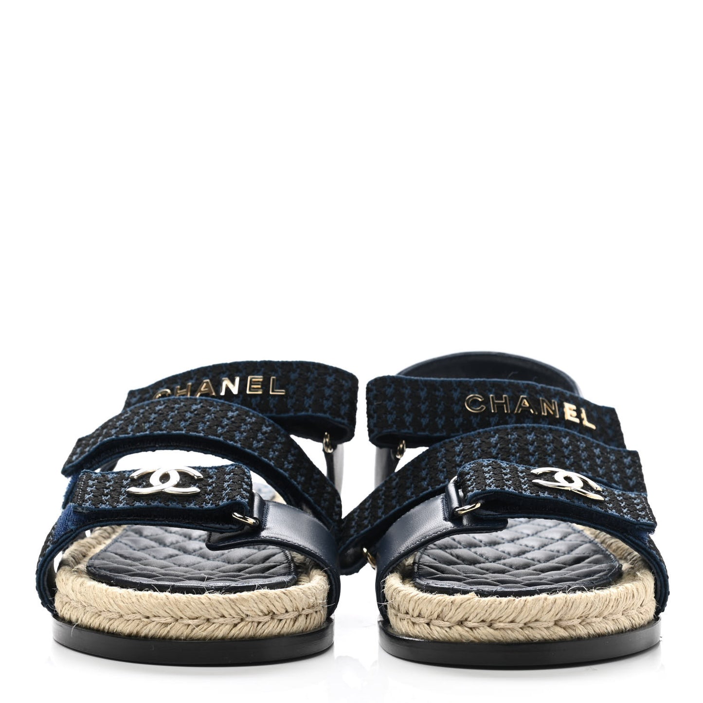 Tweed Lambskin Velcro Dad Sandals 37 Navy Black