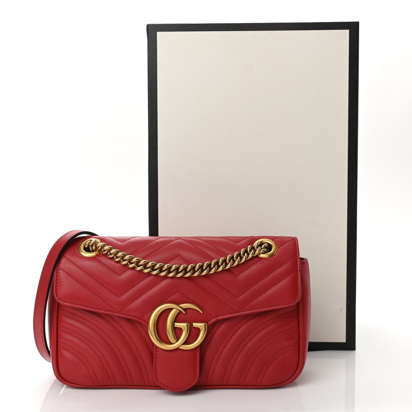 Calfskin Matelasse Small GG Marmont Shoulder Bag Hibiscus Red