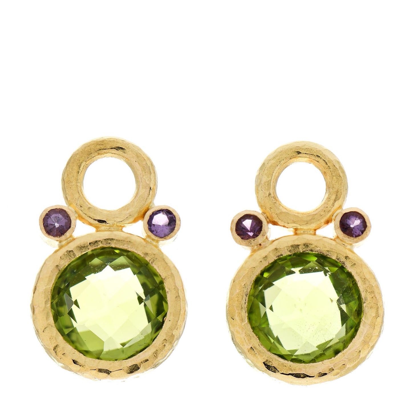 19K Yellow Gold Amethyst Peridot Earring Charms