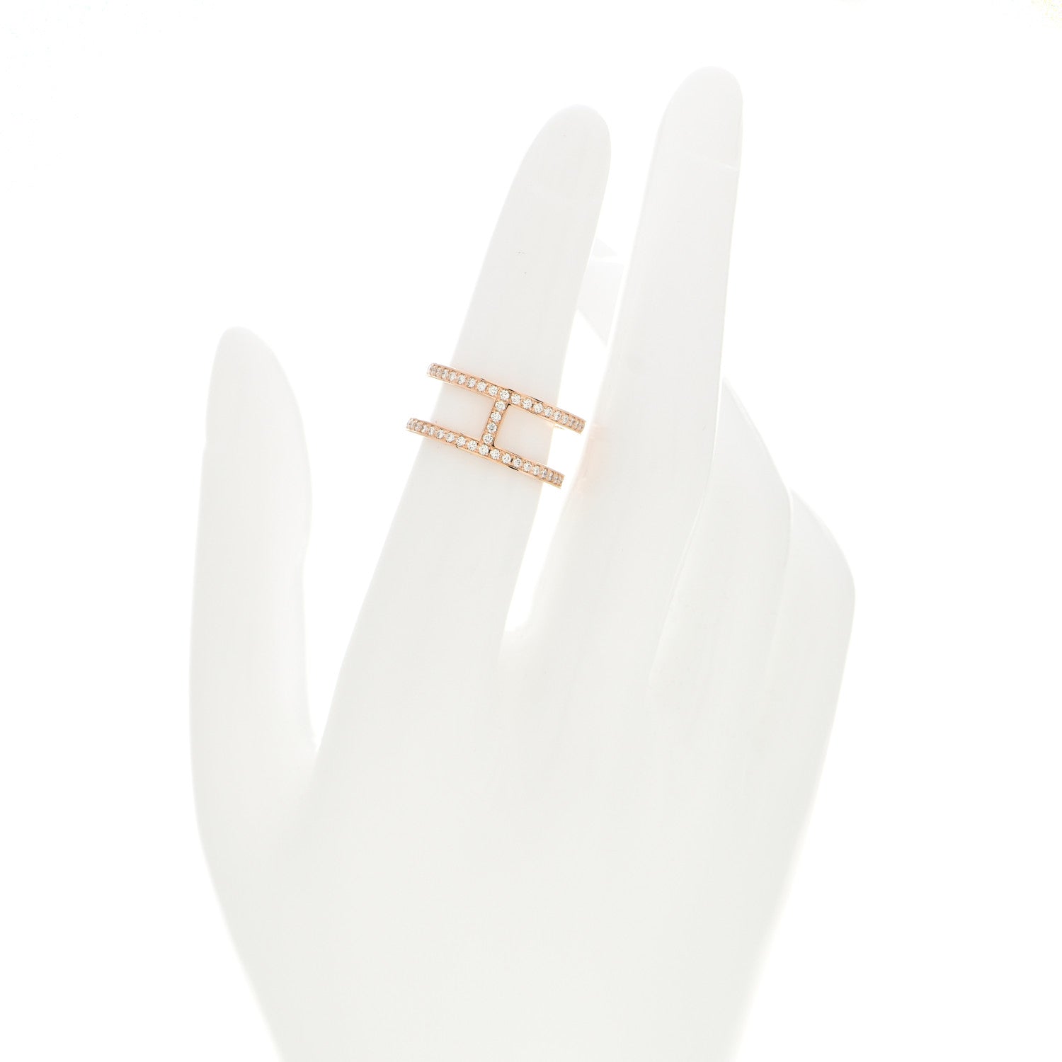 Hermes 18K Rose Gold Diamond MM Ever Chaine D'Ancre Ring 51 5.75 2 of 6