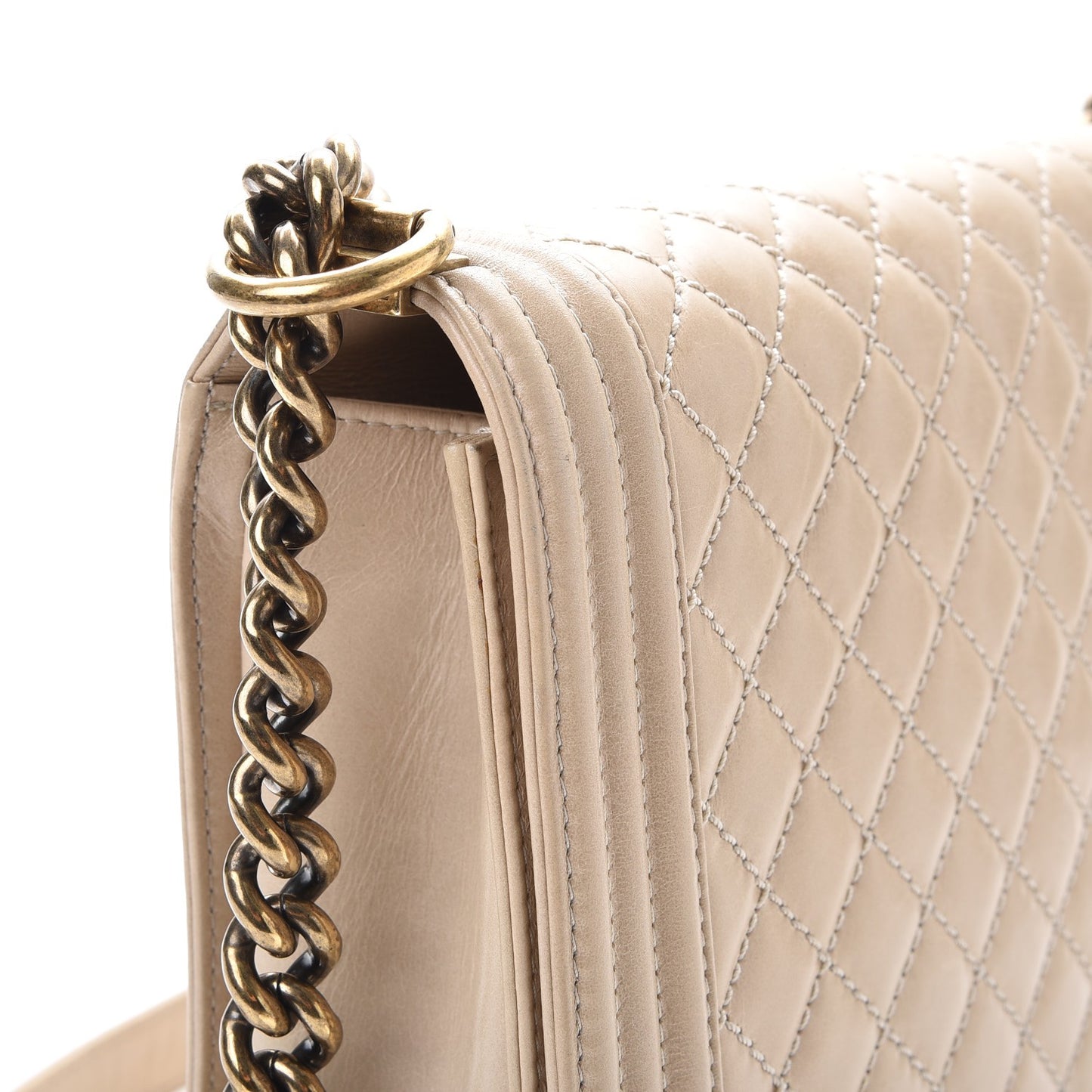 Calfskin Quilted Large Boy Flap Beige