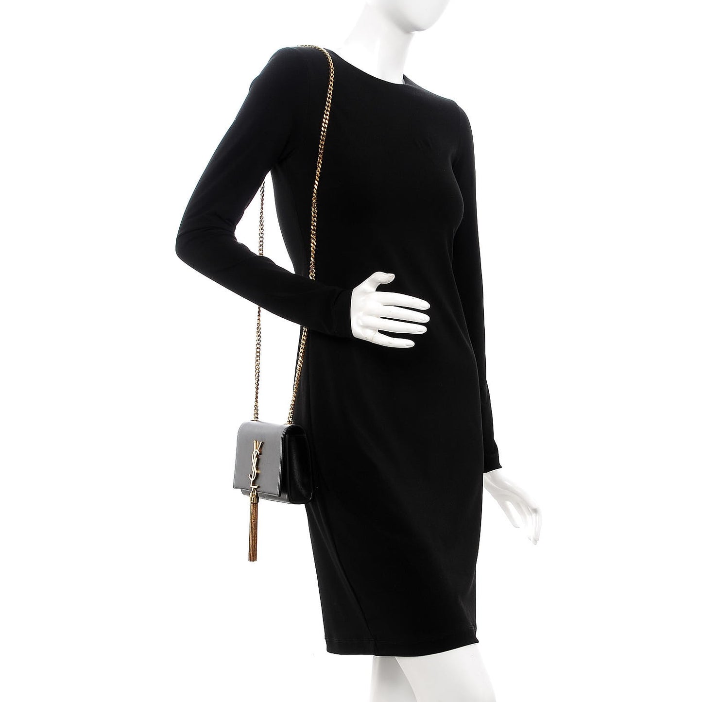Calfskin Small Classic Monogram Kate Tassel Satchel Black
