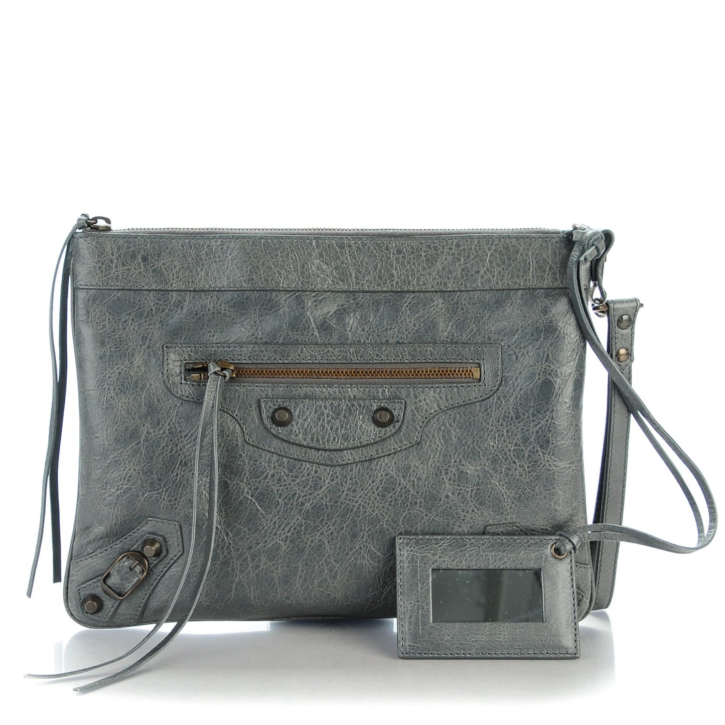 Agneau Classic Hardware Flat Handle Clutch Gris Tarmac